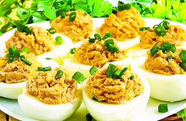 Easy Tuna Deviled Eggs Recipe without Mayonnaise<span class="rmp-archive-results-widget "><i class=" rmp-icon rmp-icon--ratings rmp-icon--star rmp-icon--full-highlight"></i><i class=" rmp-icon rmp-icon--ratings rmp-icon--star rmp-icon--full-highlight"></i><i class=" rmp-icon rmp-icon--ratings rmp-icon--star rmp-icon--full-highlight"></i><i class=" rmp-icon rmp-icon--ratings rmp-icon--star rmp-icon--full-highlight"></i><i class=" rmp-icon rmp-icon--ratings rmp-icon--star rmp-icon--full-highlight"></i> <span>4.8 (9)</span></span>