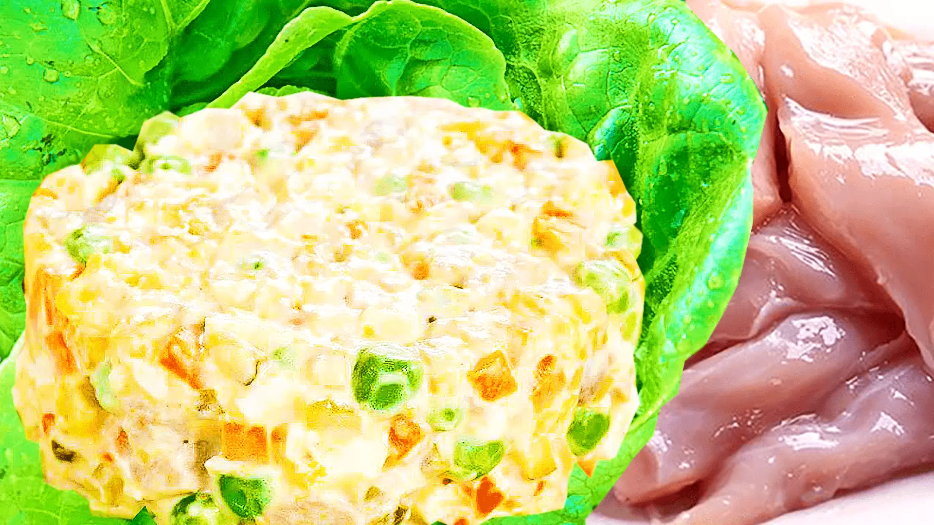 Homemade Chicken Salad Appetizer with Mayonnaise and Vegetables