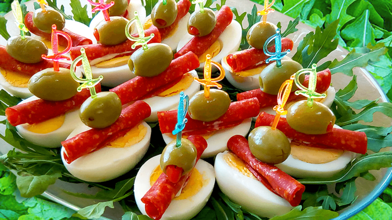 Cold Appetizers on a Stick with Egg and Salami