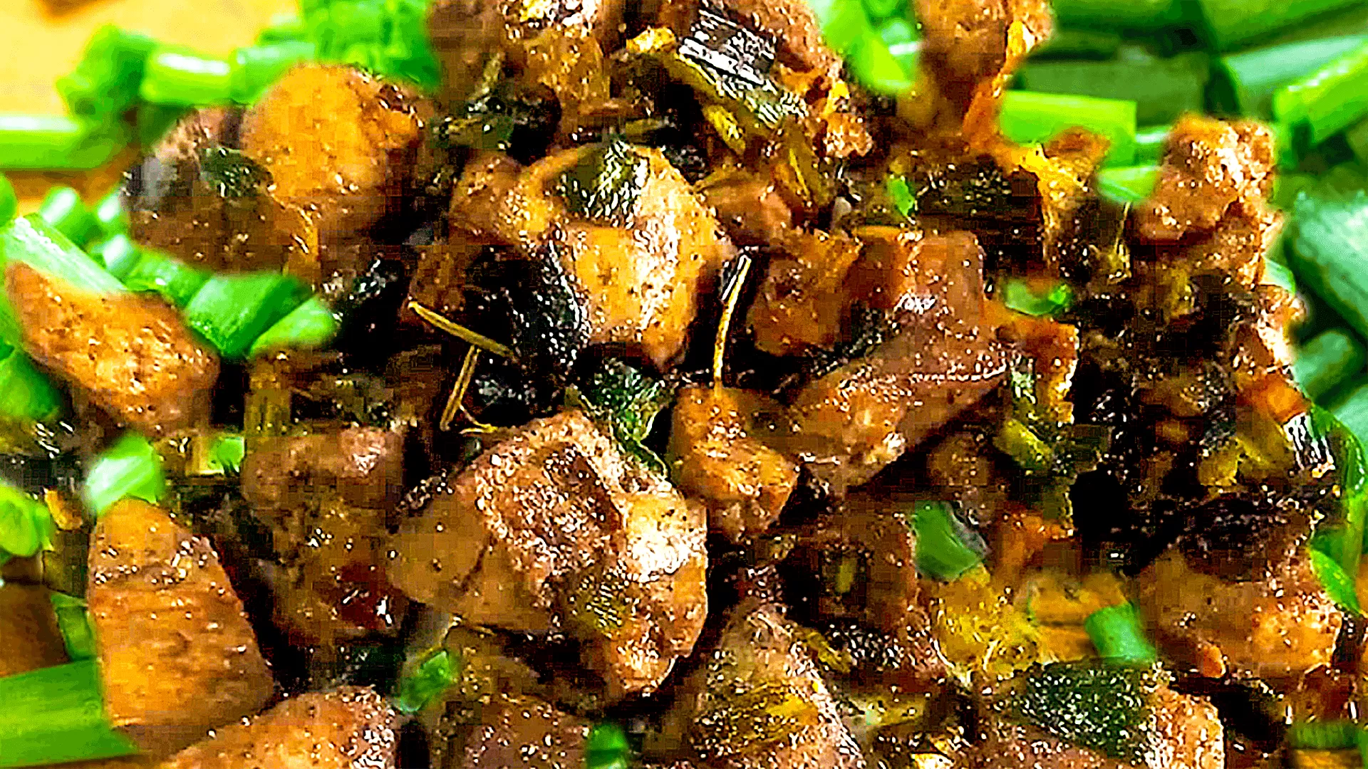 Fried Lamb Liver with Green Onions.