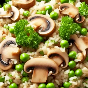 Easy Mushroom Rice Pilaf Recipe with and Green Peas