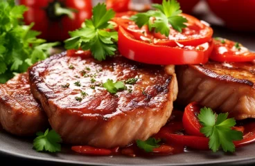 Pan-Fried Pork Steaks Recipe with Cherry Tomatoes and Red Bell Peppers<span class="rmp-archive-results-widget "><i class=" rmp-icon rmp-icon--ratings rmp-icon--star rmp-icon--full-highlight"></i><i class=" rmp-icon rmp-icon--ratings rmp-icon--star rmp-icon--full-highlight"></i><i class=" rmp-icon rmp-icon--ratings rmp-icon--star rmp-icon--full-highlight"></i><i class=" rmp-icon rmp-icon--ratings rmp-icon--star rmp-icon--full-highlight"></i><i class=" rmp-icon rmp-icon--ratings rmp-icon--star "></i> <span>4.1 (7)</span></span>