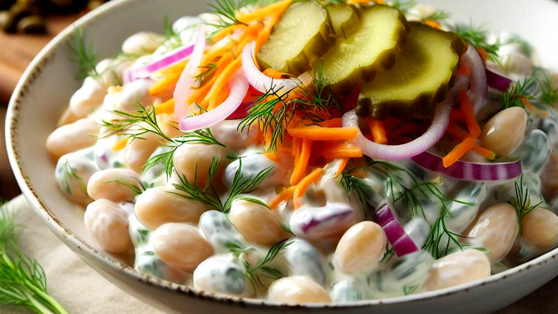 White Bean Salad Recipe with Mayonnaise, Red Onions, Carrots, and Pickles 5 (5)