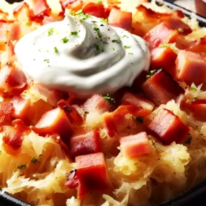 German Sauerkraut Casserole Recipe with Smoked Bacon in the Oven